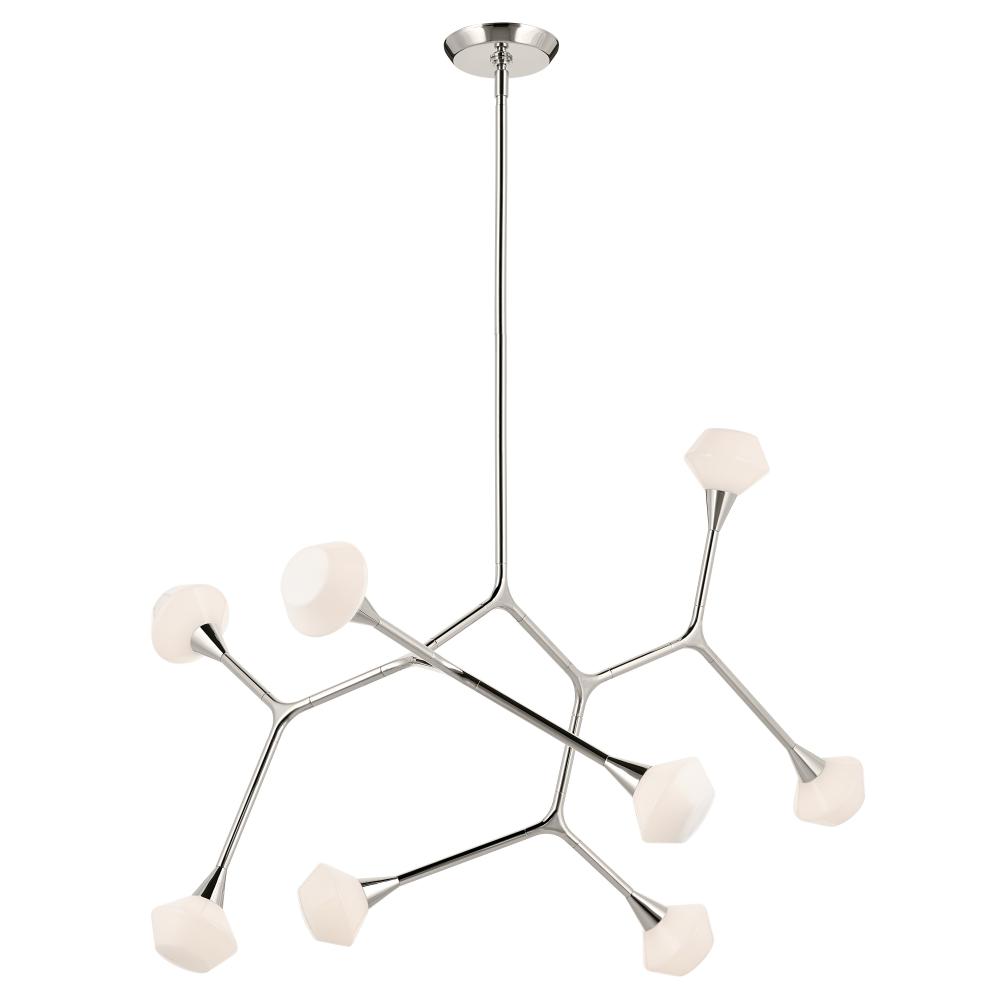 Cassius 52.5 with Opal Glass inch 8 Light Convertible Chandelier with Opal Glass in Polished Nickel