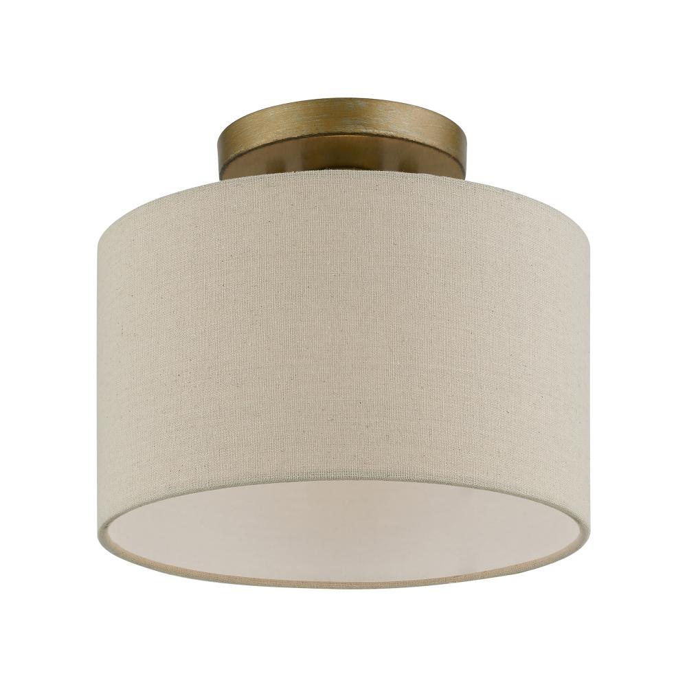 1 Light Antique Gold Leaf with White Accents Small Semi-Flush