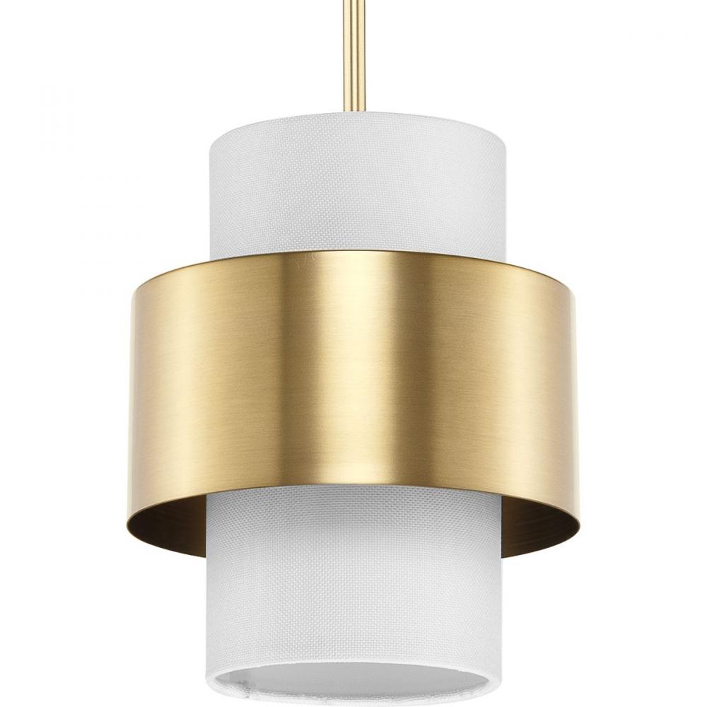 Silva Collection One-Light Brushed Bronze White Linen Shade Pendant