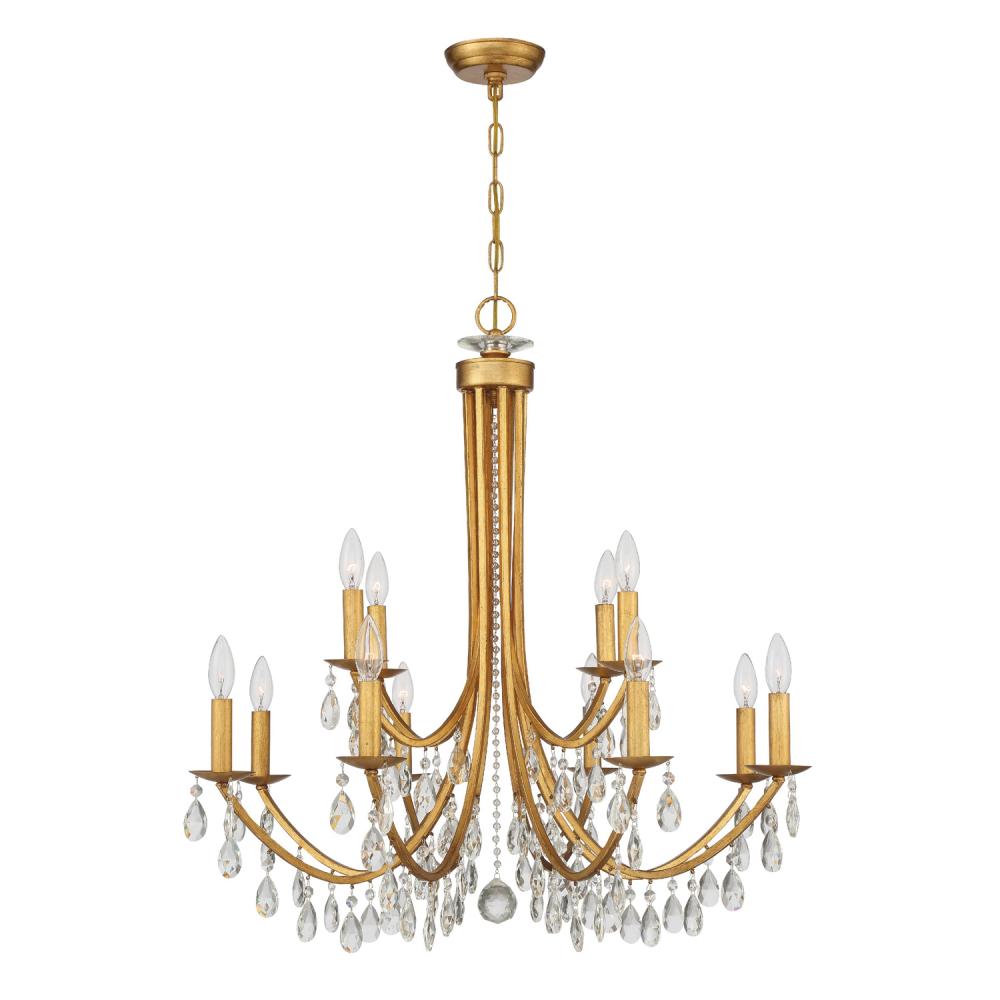 Bridgehampton 12 Light Swarovski Strass Crystal Antique Gold Chandelier