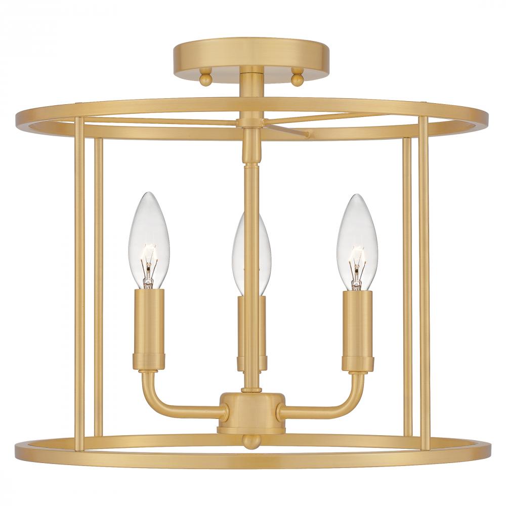 Abner 3-Light Aged Brass Semi-Flush Mount Light