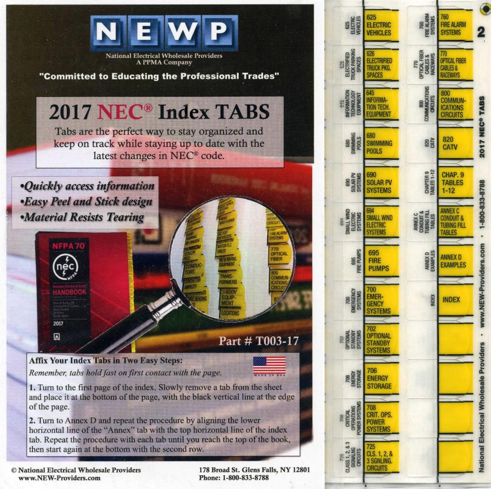 NEC Code Book Tabs 2017