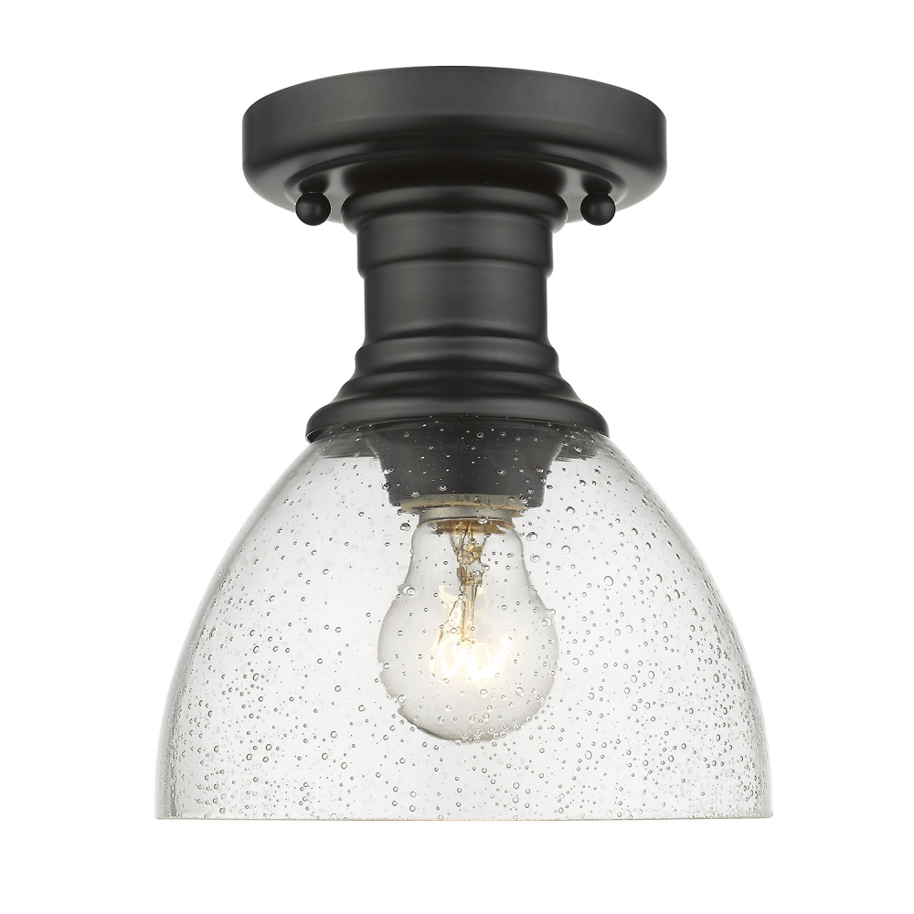 Yep by Golden Lighting Hines 1-light Semi-Flush Mount in Matte Black and Seeded Glass
