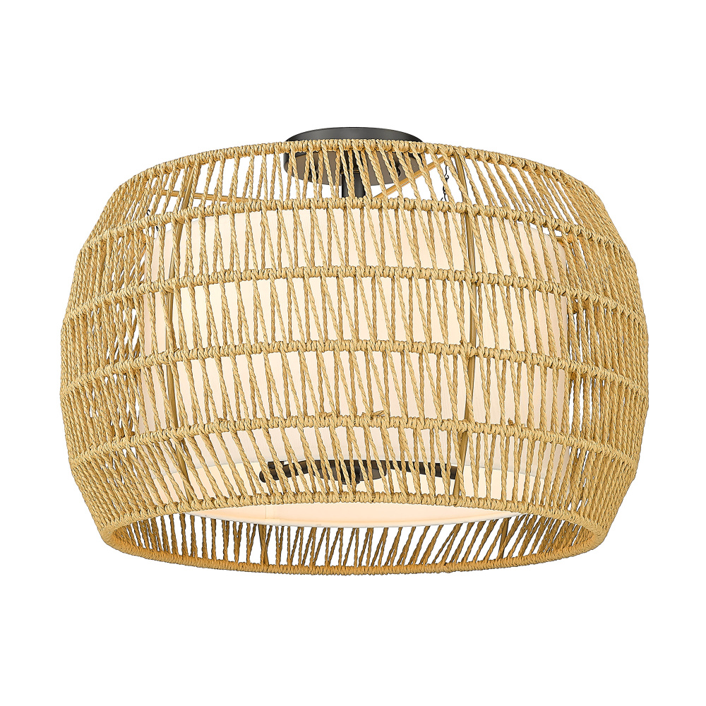 Golden Lighting Everly 4-light Semi-Flush Mount in Matte Black and Natural Rattan shade