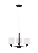 Seagull - Generation 3128803-112 - Canfield indoor dimmable 3-light chandelier in midnight black finish and etched white glass shade
