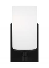 Seagull - Generation 4124601EN3-112 - Alturas indoor dimmable LED 1-light wall bath sconce in a midnight black finish and etched white gla