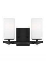 Seagull - Generation 4424602EN3-112 - Alturas indoor dimmable LED 2-light wall bath sconce in a midnight black finish and etched white gla