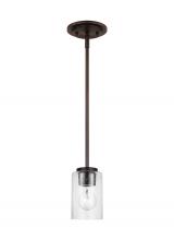 Seagull - Generation 61170-710 - Oslo indoor dimmable 1-light mini pendant in a bronze finish with a clear seeded glass shade