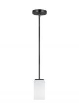 Seagull - Generation 6124601-112 - Alturas indoor dimmable 1-light mini pendant in a midnight black finish and etched white glass shade
