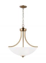 Seagull - Generation 6616503-848 - Geary traditional indoor dimmable medium 3-light pendant in satin brass with a satin etched glass sh