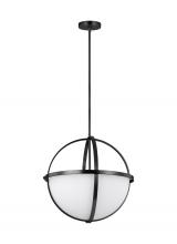 Seagull - Generation 6624603EN3-112 - Alturas indoor dimmable LED 3-light pendant in a midnight black finish and etched white glass shades