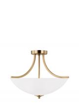 Seagull - Generation 7716503-848 - Geary traditional indoor dimmable medium 3-light semi-flush convertible pendant in satin brass finis