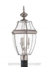 Seagull - Generation 8239-965 - Lancaster traditional 3-light outdoor exterior post lantern in antique brushed nickel silver finish