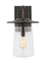Seagull - Generation 8708901EN7-71 - Tybee casual 1-light LED outdoor exterior large wall lantern sconce in antique bronze finish with cl
