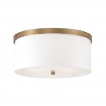 Capital Fixture Comp 2015AD-480 - 3-Light Flush Mount in Aged Brass - White Fabric Drum Shade with Diffuser