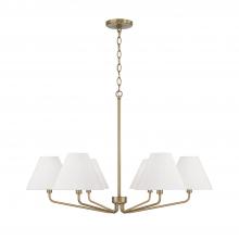 Capital Fixture Comp 456661AD-714 - 6-Light Angular Chandelier in Aged Brass with Tapered White Fabric Shades