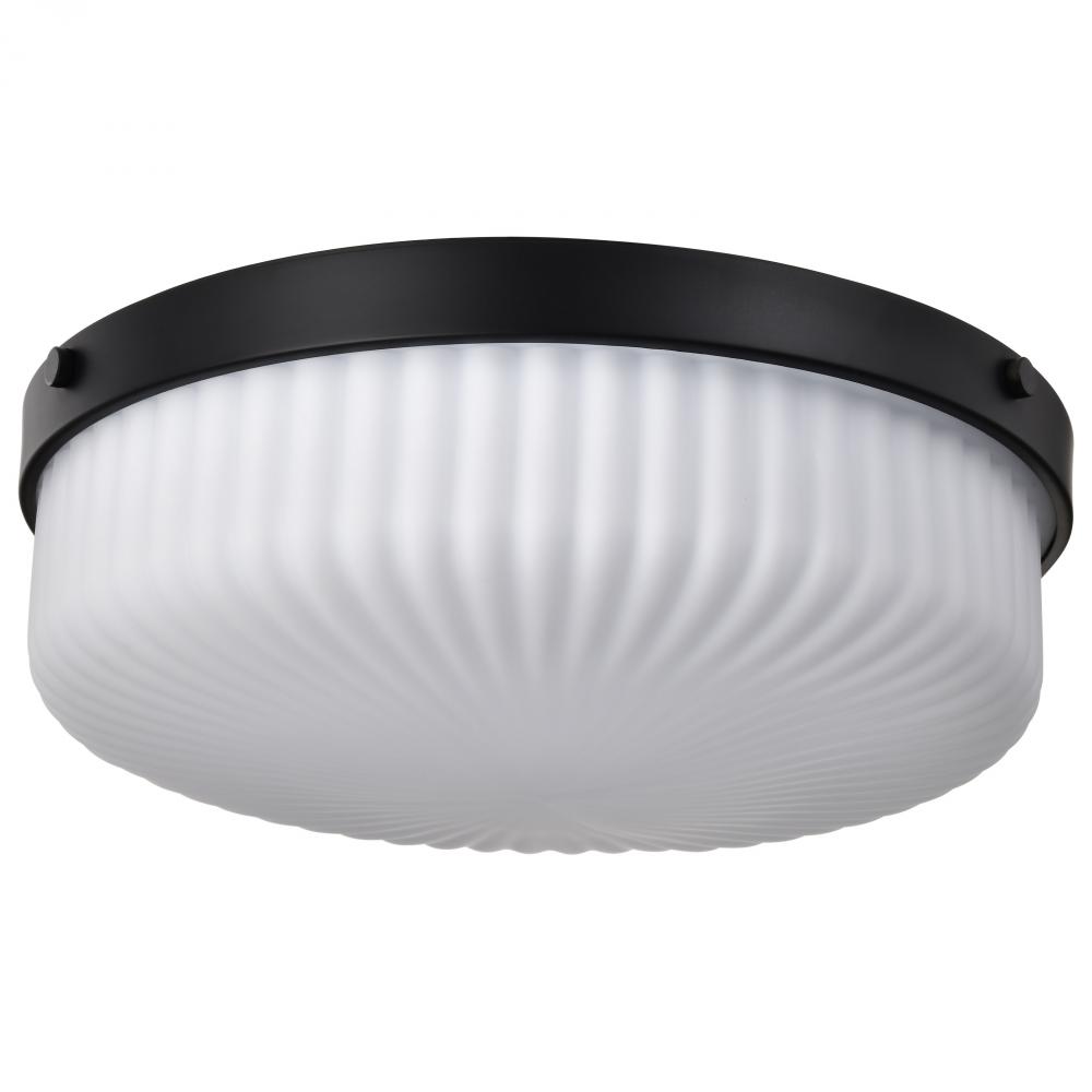Solara; Flush Mount; Matte Black Finish; Frosted Ribbed Glass